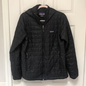 Patagonia Womens Nano Puff Hooded Jacket, Black, Large